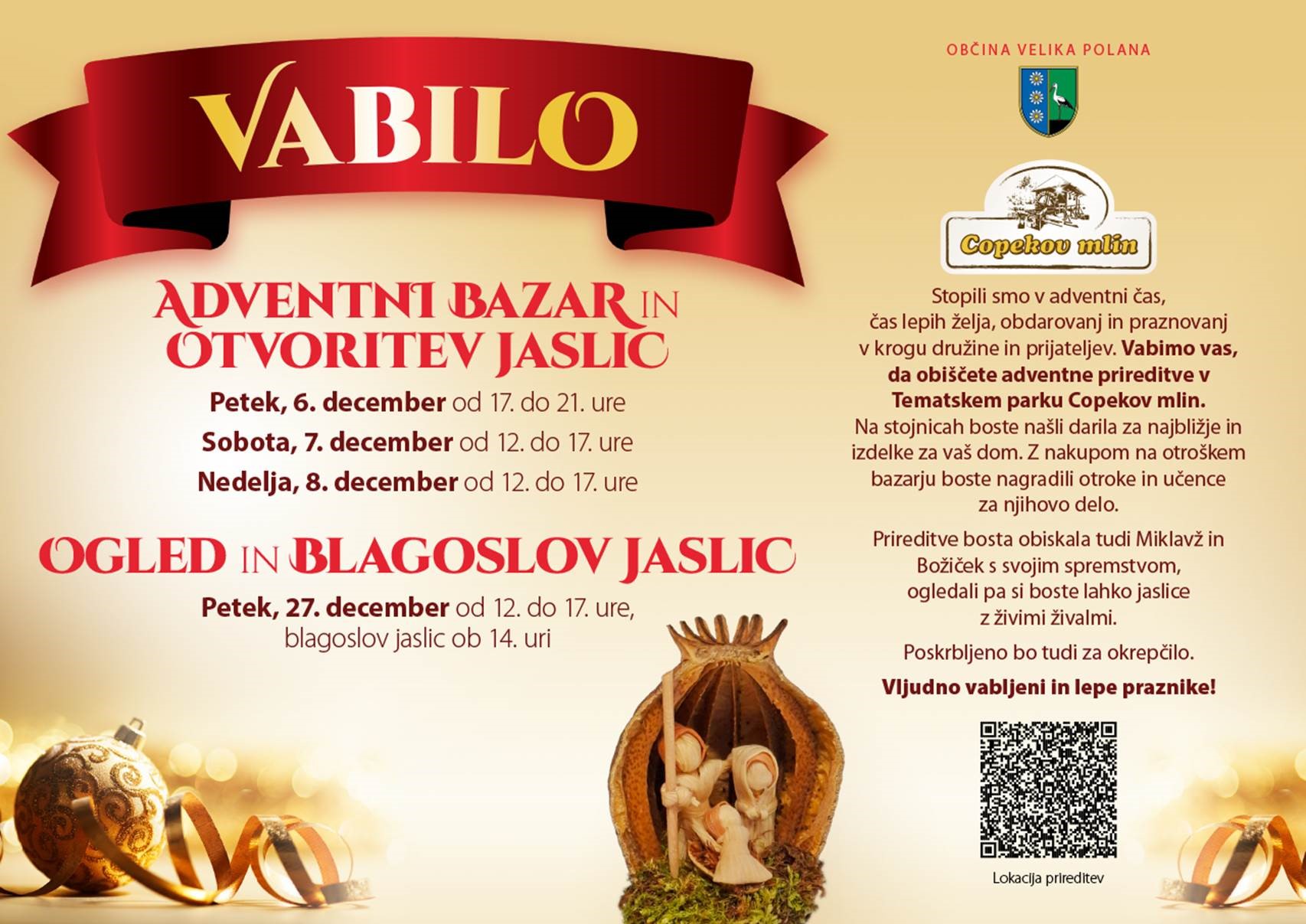 Vabilo na adventni bazar in otvoritev jaslic